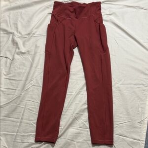 Lululemon Wunder Train Burgundy High Rise Tight Leggings with Pockets 25”